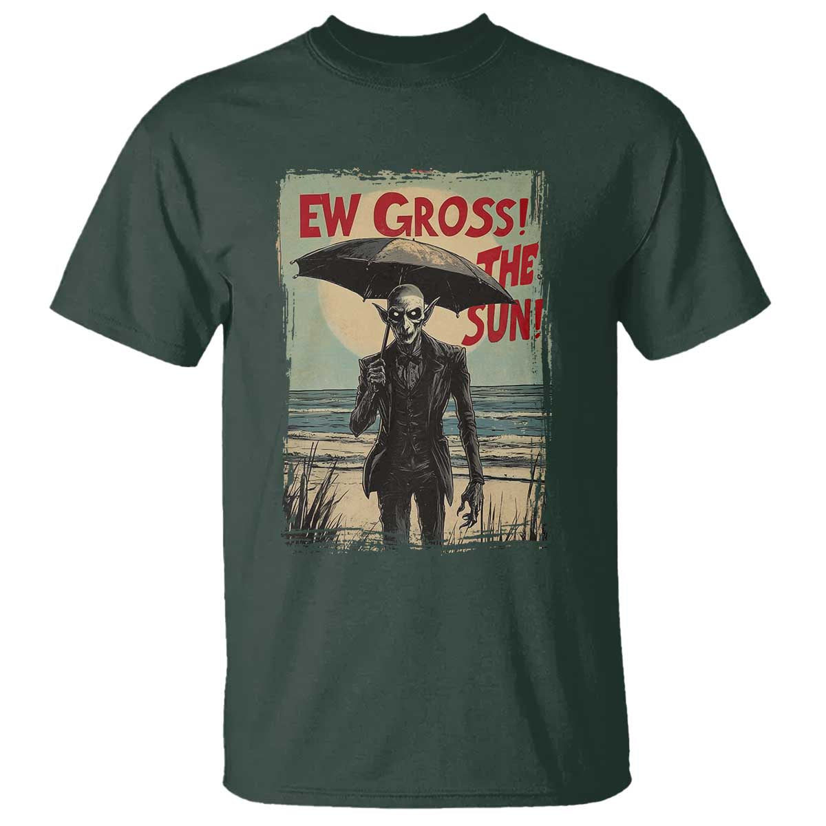 Funny Vampire T Shirt Ew Gross The Sun Sunny Beach Trip Halloween - Wonder Print Shop