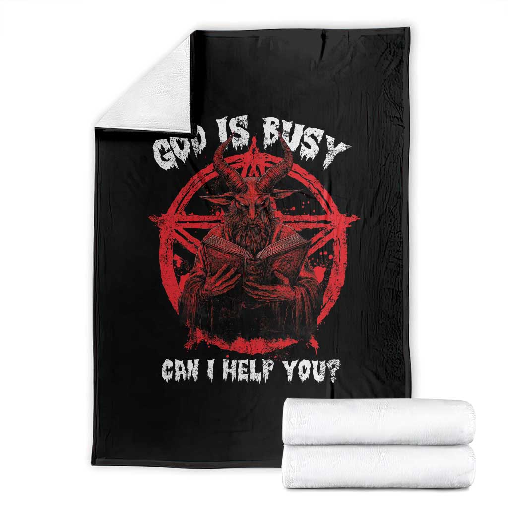 Satan Throw Blanket God Is Busy Can I Help You Baphomet Satanic Goat - Wonder Print Shop