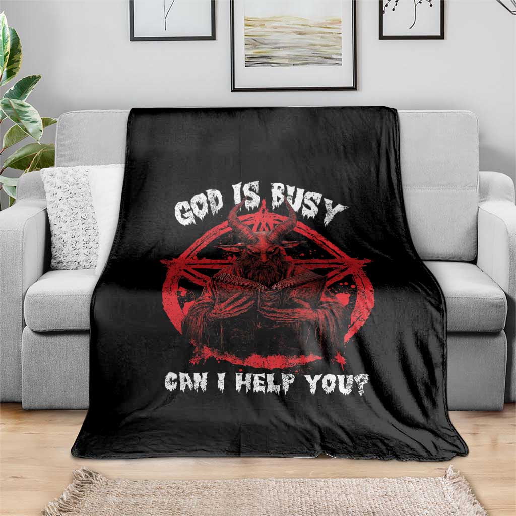 Satan Throw Blanket God Is Busy Can I Help You Baphomet Satanic Goat - Wonder Print Shop