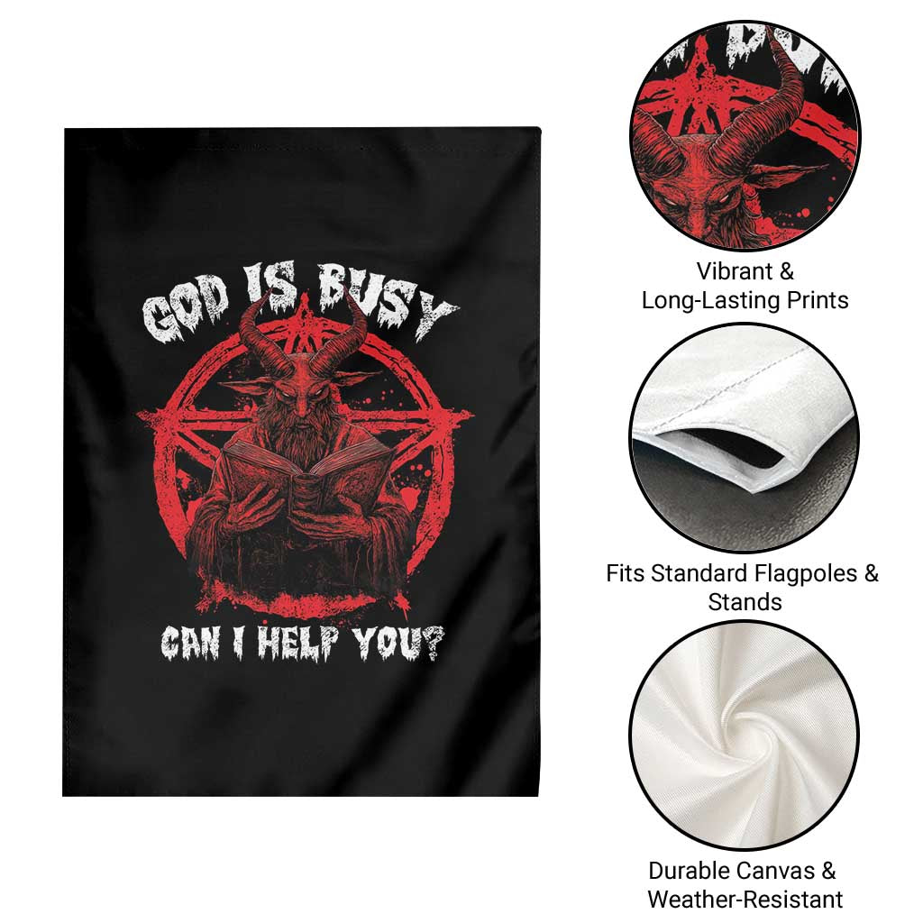 Satan Garden Flag God Is Busy Can I Help You Baphomet Satanic Goat - Wonder Print Shop
