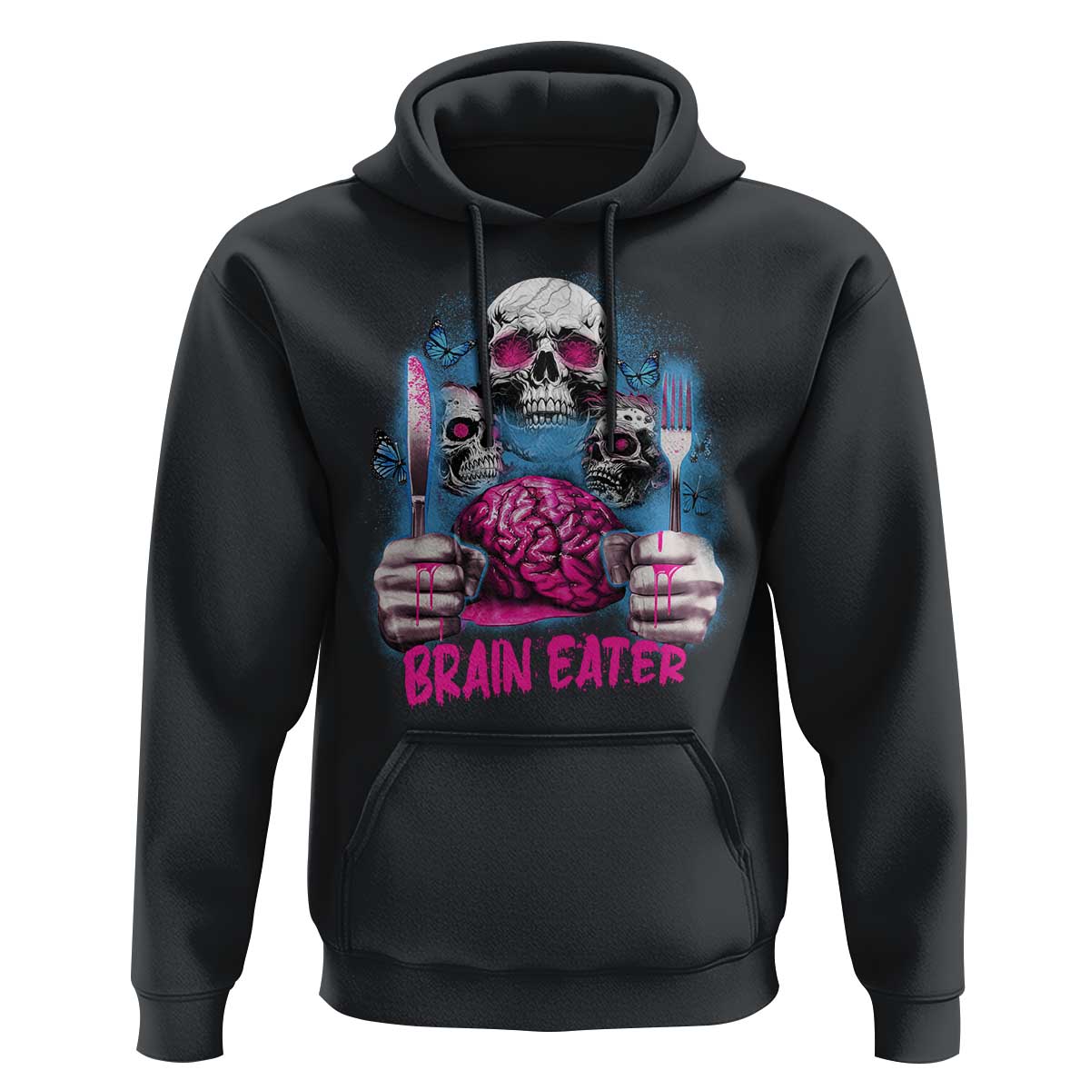 Horror Zombie Hoodie Braineater Eat Brain Scary Creepy Halloween