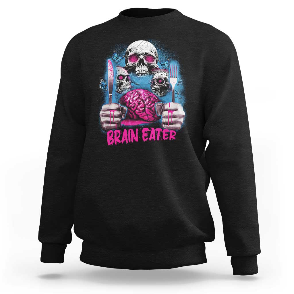 Horror Zombie Sweatshirt Braineater Eat Brain Scary Creepy Halloween - Wonder Print Shop