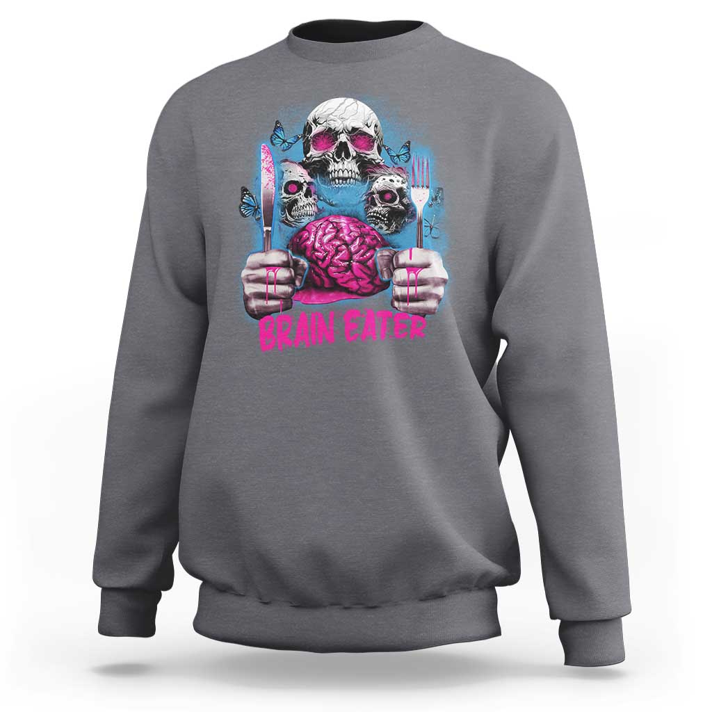 Horror Zombie Sweatshirt Braineater Eat Brain Scary Creepy Halloween - Wonder Print Shop