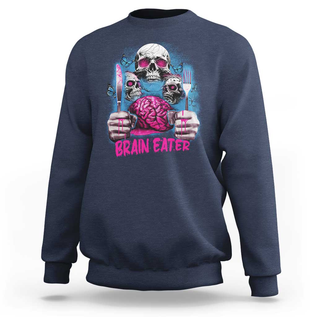 Horror Zombie Sweatshirt Braineater Eat Brain Scary Creepy Halloween - Wonder Print Shop