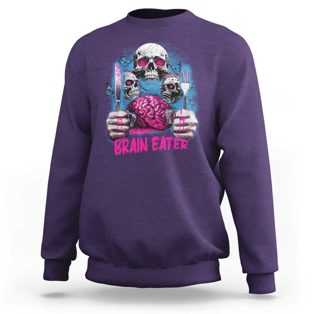 Horror Zombie Sweatshirt Braineater Eat Brain Scary Creepy Halloween - Wonder Print Shop