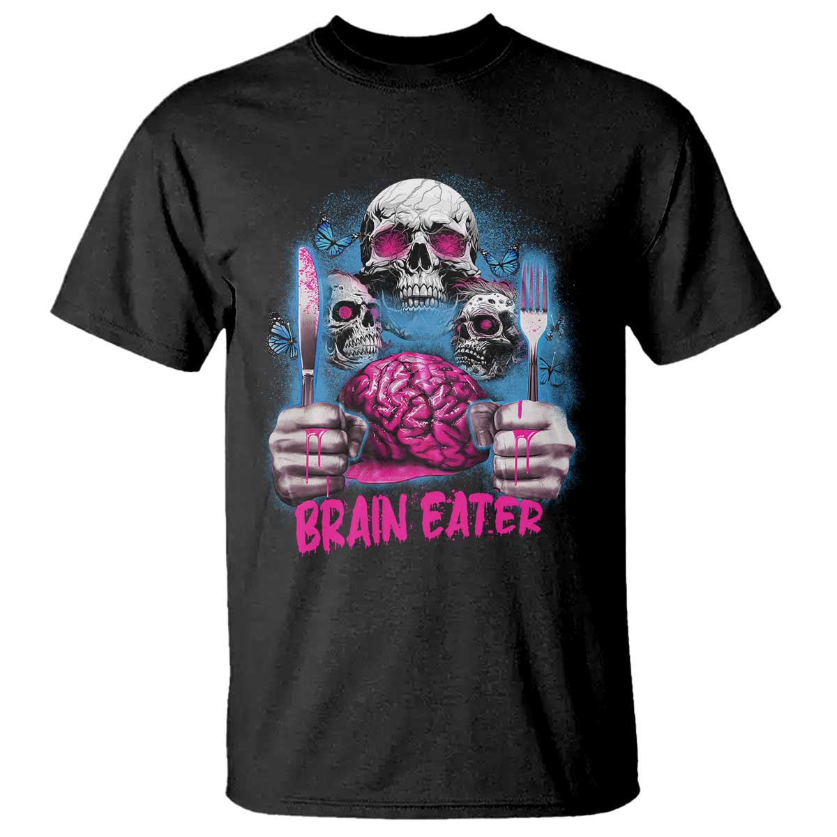 Horror Zombie T Shirt Braineater Eat Brain Scary Creepy Halloween - Wonder Print Shop