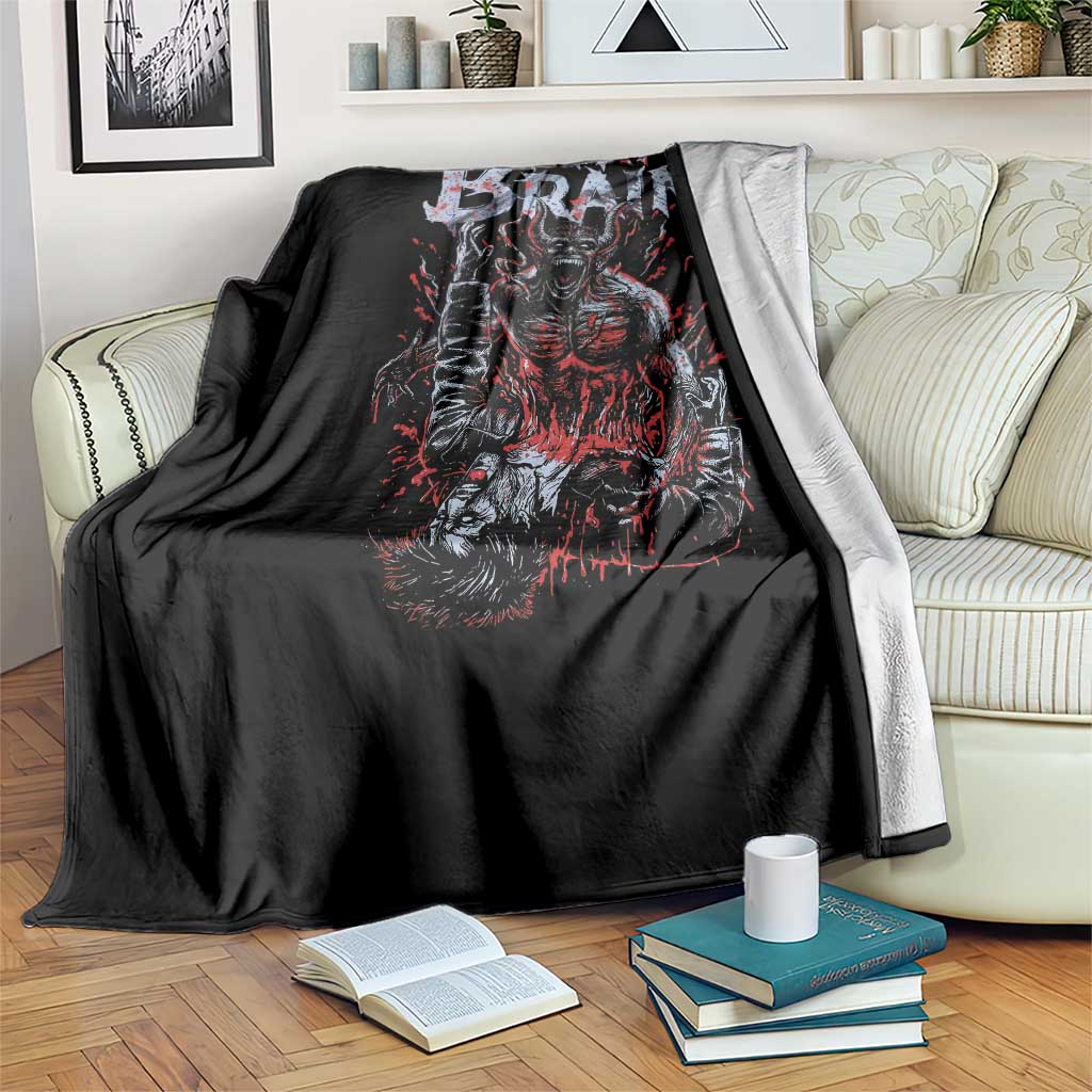 Horror Halloween Throw Blanket Braineater Eat Brain Scary Satan Demon - Wonder Print Shop