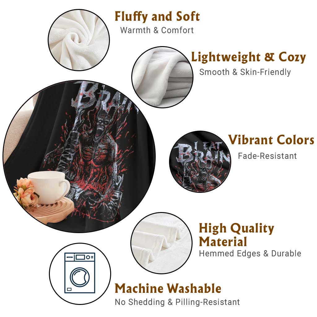 Horror Halloween Throw Blanket Braineater Eat Brain Scary Satan Demon - Wonder Print Shop