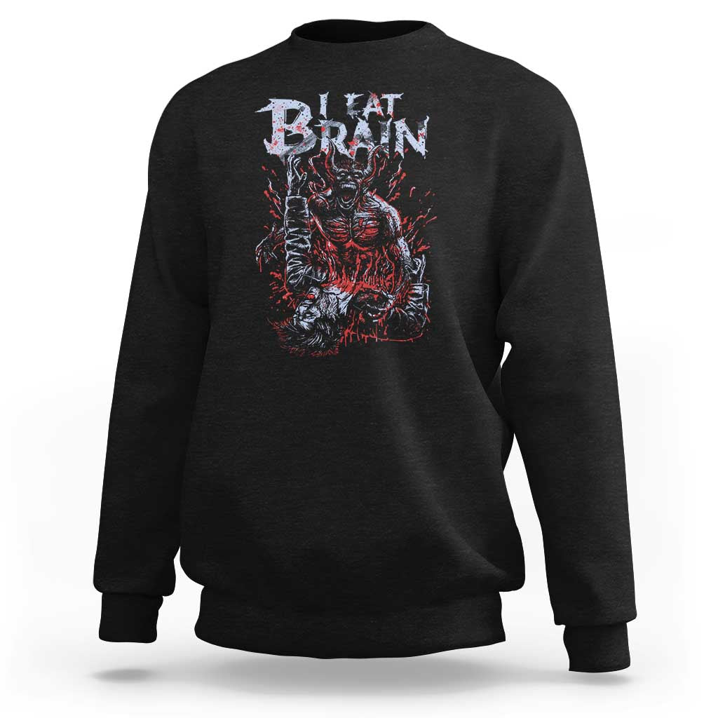 Horror Halloween Sweatshirt Braineater Eat Brain Scary Satan Demon - Wonder Print Shop