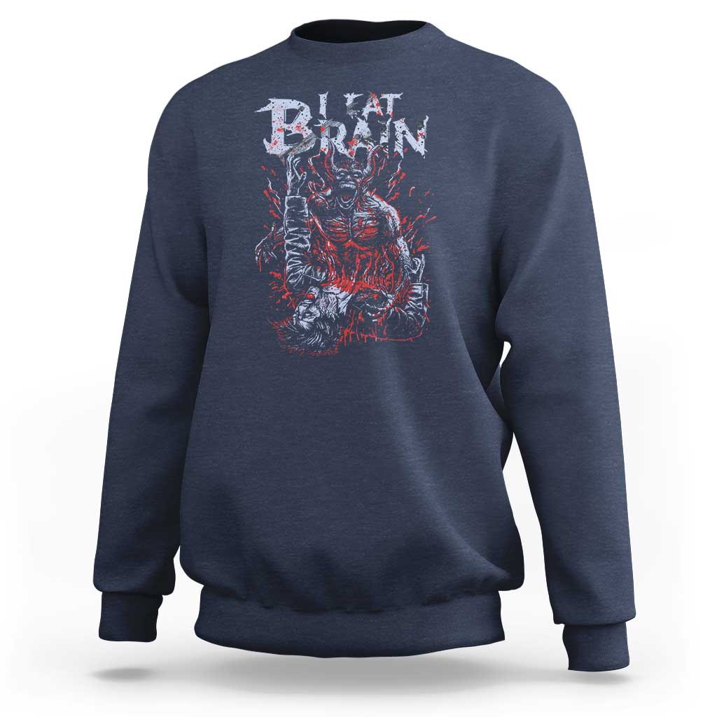 Horror Halloween Sweatshirt Braineater Eat Brain Scary Satan Demon - Wonder Print Shop