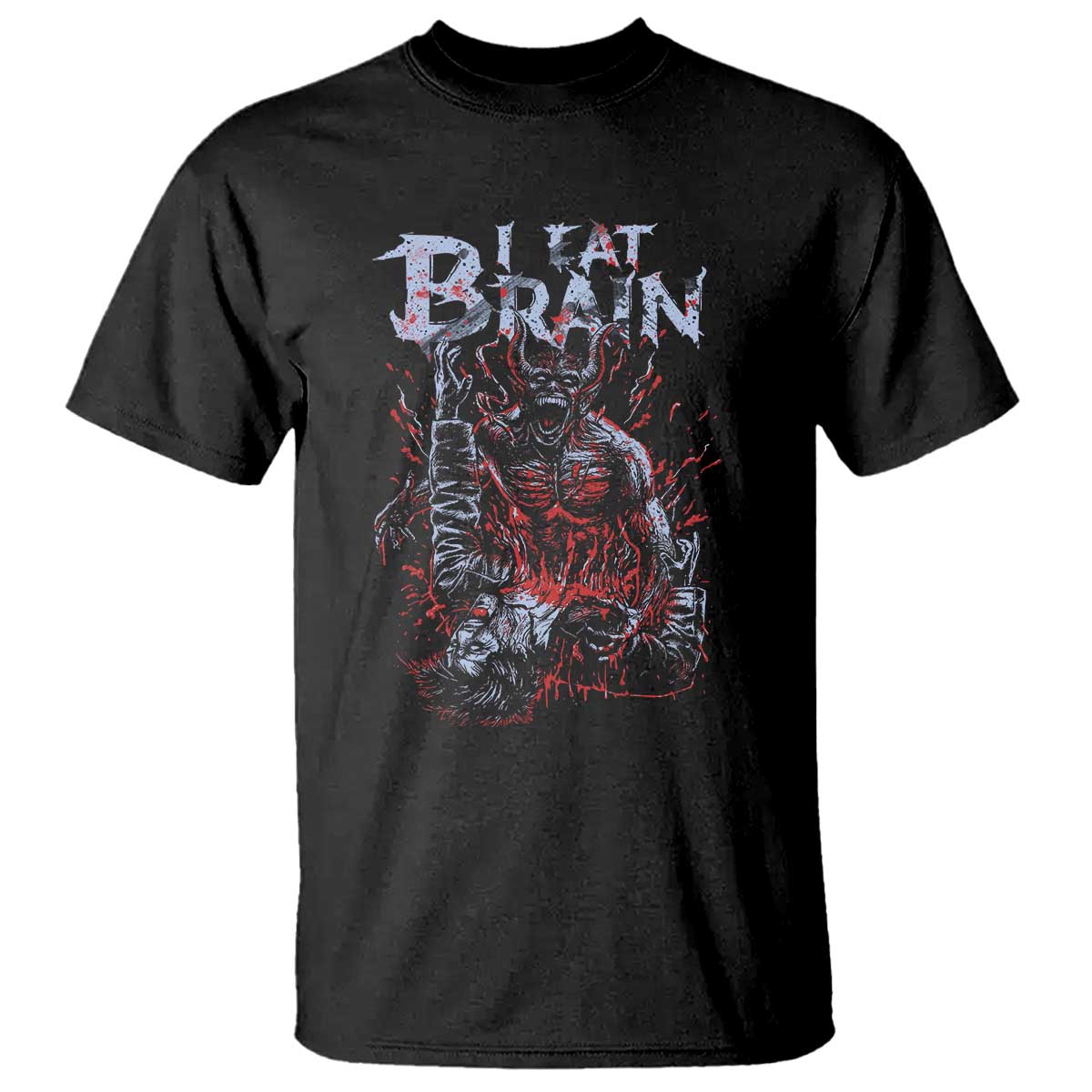 Horror Halloween T Shirt Braineater Eat Brain Scary Satan Demon - Wonder Print Shop