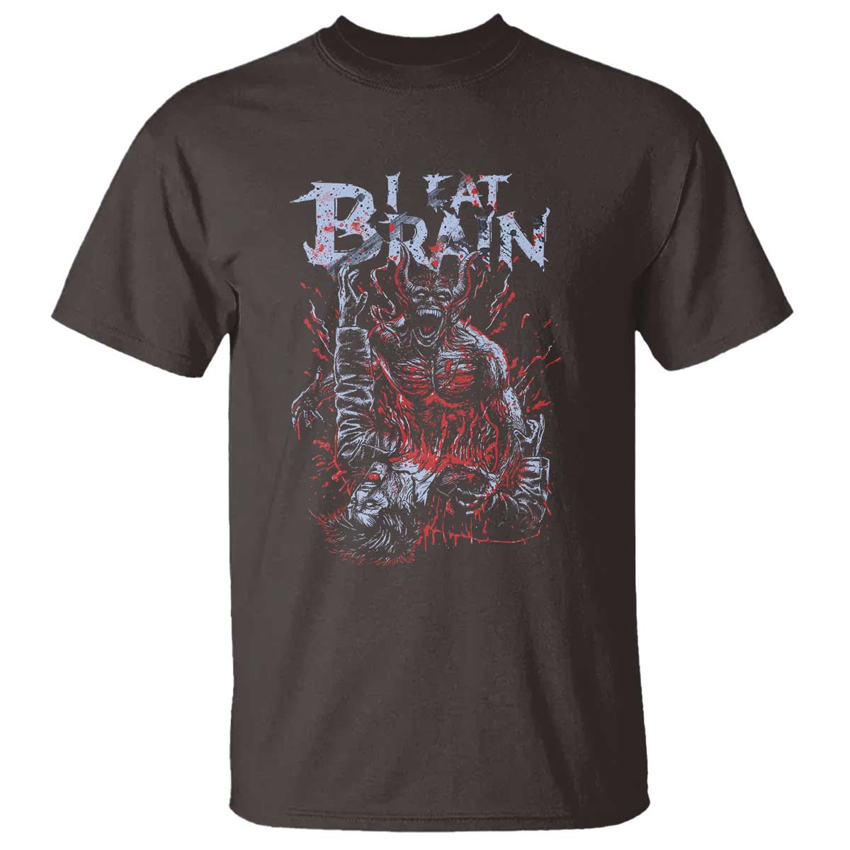 Horror Halloween T Shirt Braineater Eat Brain Scary Satan Demon - Wonder Print Shop