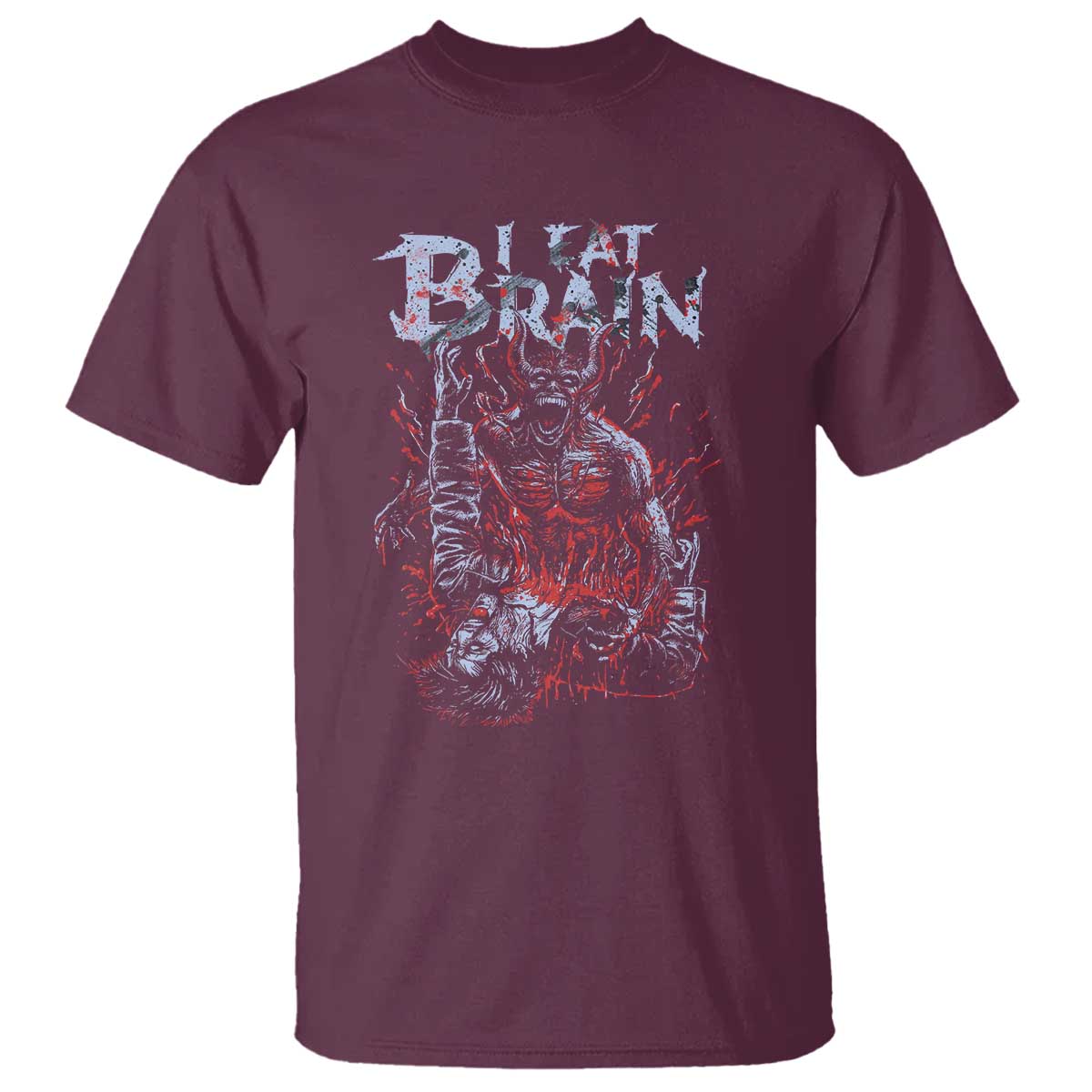 Horror Halloween T Shirt Braineater Eat Brain Scary Satan Demon - Wonder Print Shop