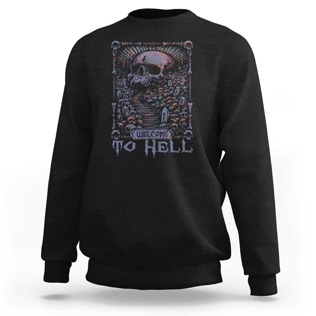 Horror Halloween Sweatshirt Welcome To Hell Creepy Skull - Wonder Print Shop
