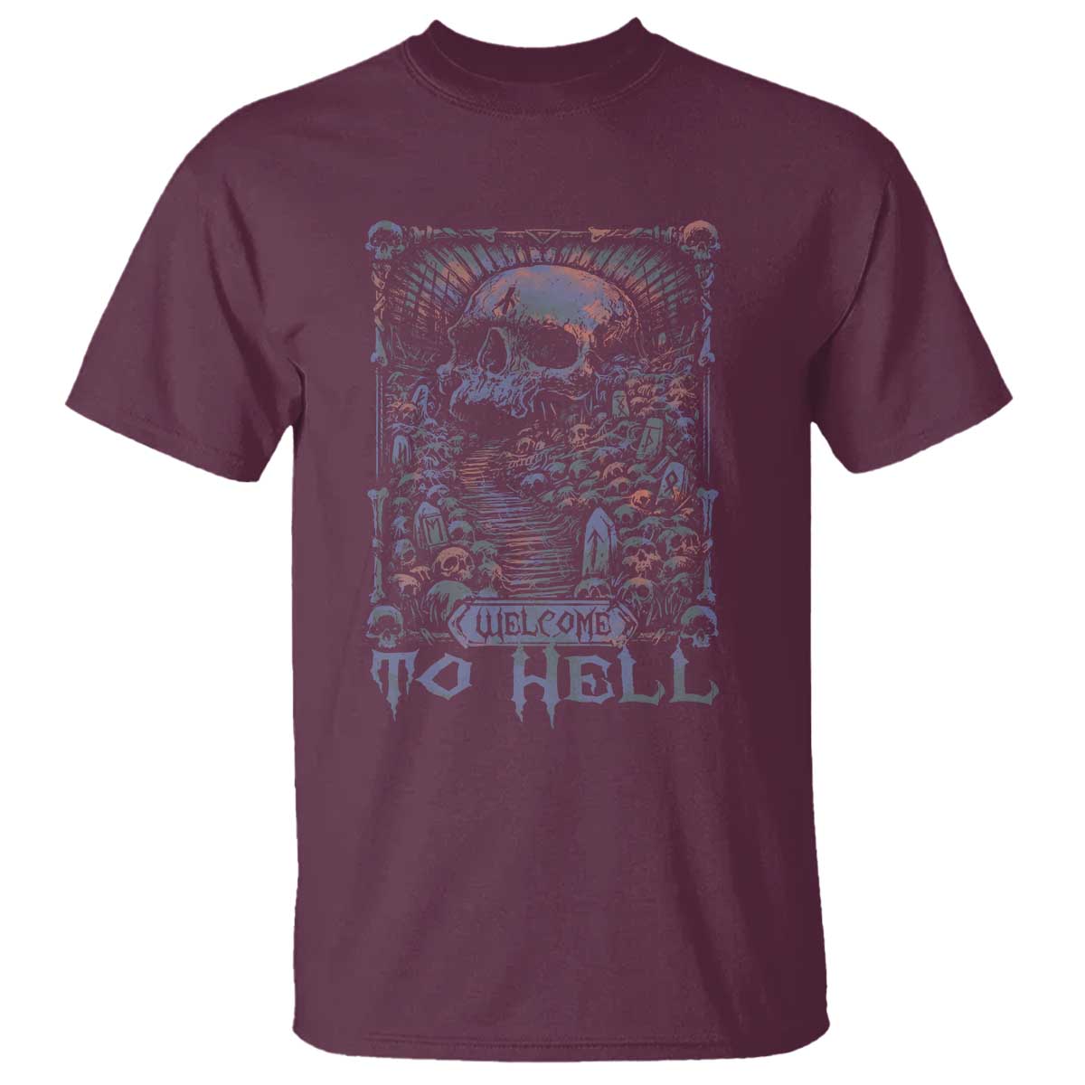 Horror Halloween T Shirt Welcome To Hell Creepy Skull - Wonder Print Shop