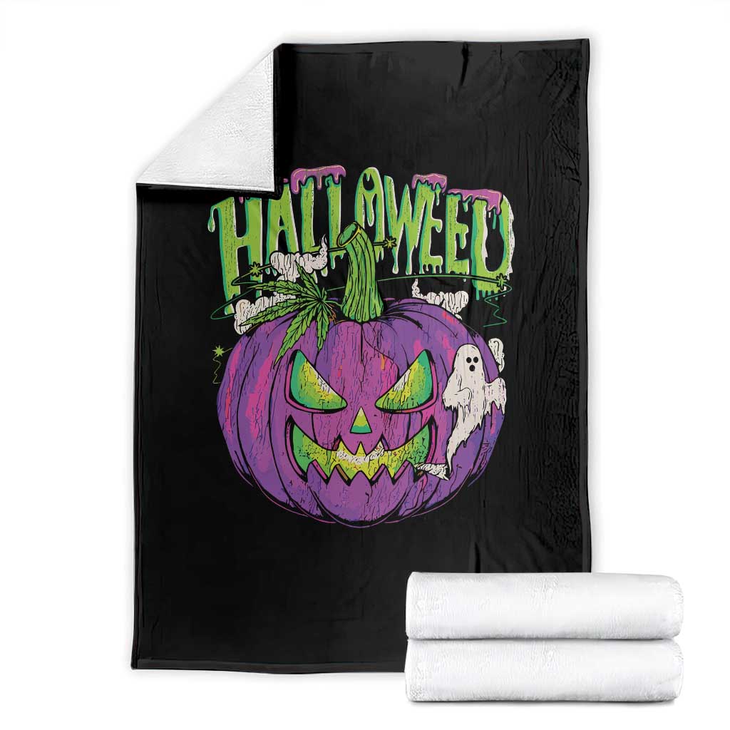 Funny Halloween Throw Blanket Halloweed Pumpkin Weed Cannabis Smoking - Wonder Print Shop