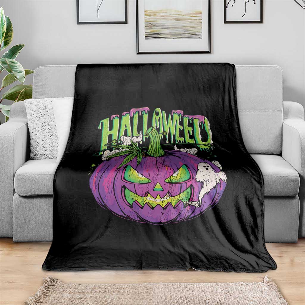 Funny Halloween Throw Blanket Halloweed Pumpkin Weed Cannabis Smoking - Wonder Print Shop