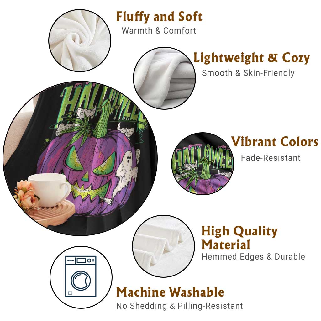 Funny Halloween Throw Blanket Halloweed Pumpkin Weed Cannabis Smoking - Wonder Print Shop