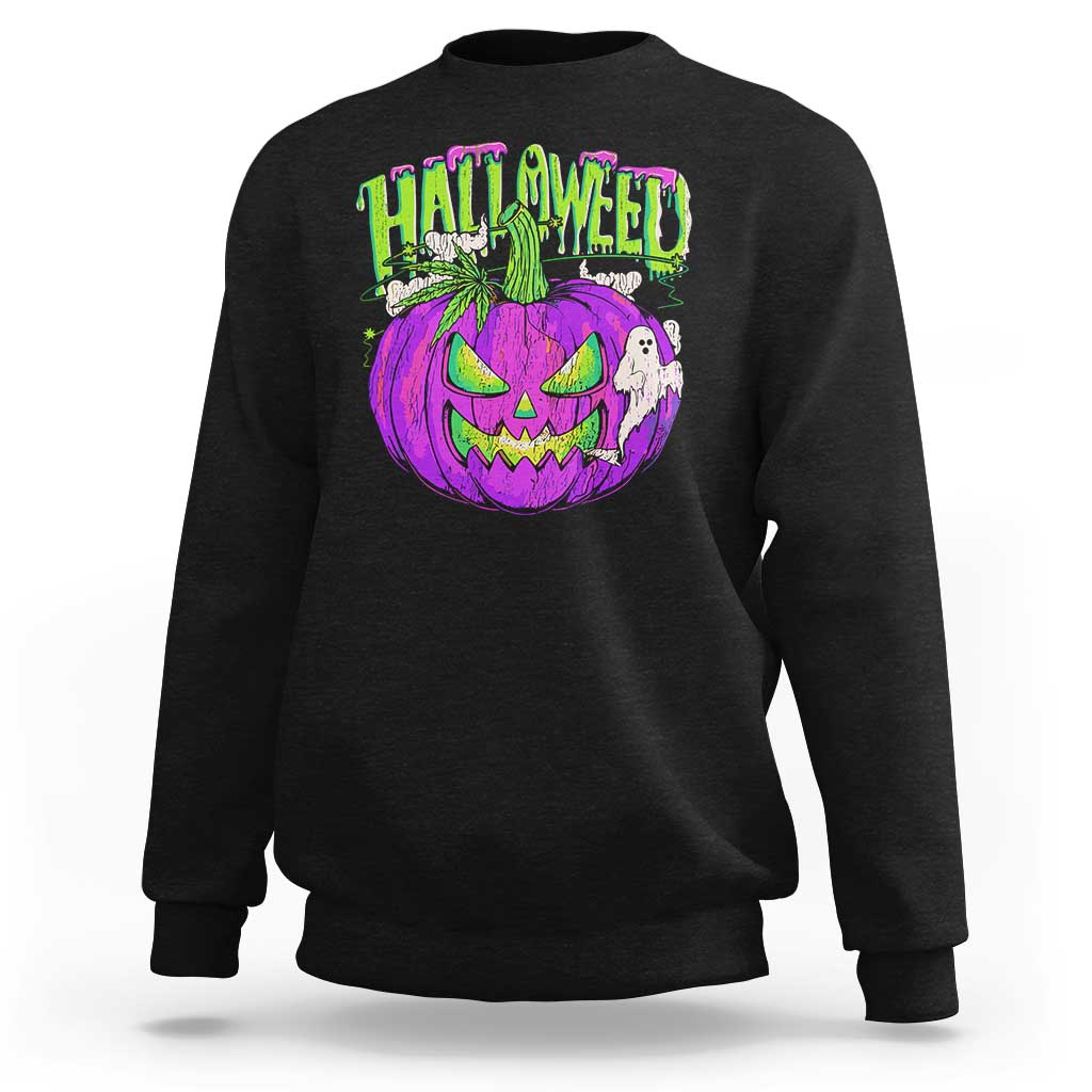 Funny Halloween Sweatshirt Halloweed Pumpkin Weed Cannabis Smoking - Wonder Print Shop