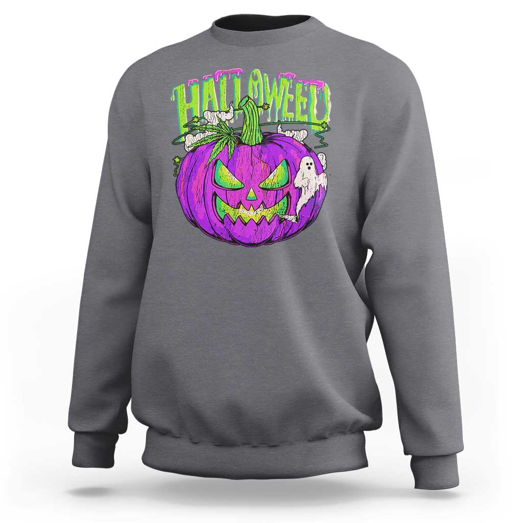 Funny Halloween Sweatshirt Halloweed Pumpkin Weed Cannabis Smoking - Wonder Print Shop