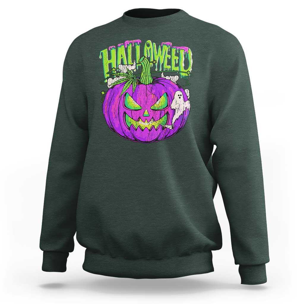Funny Halloween Sweatshirt Halloweed Pumpkin Weed Cannabis Smoking - Wonder Print Shop