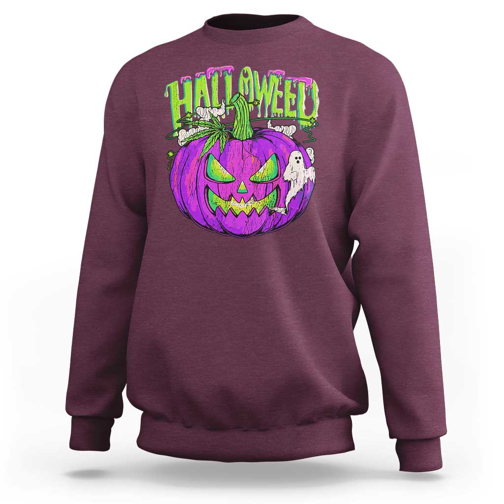 Funny Halloween Sweatshirt Halloweed Pumpkin Weed Cannabis Smoking - Wonder Print Shop
