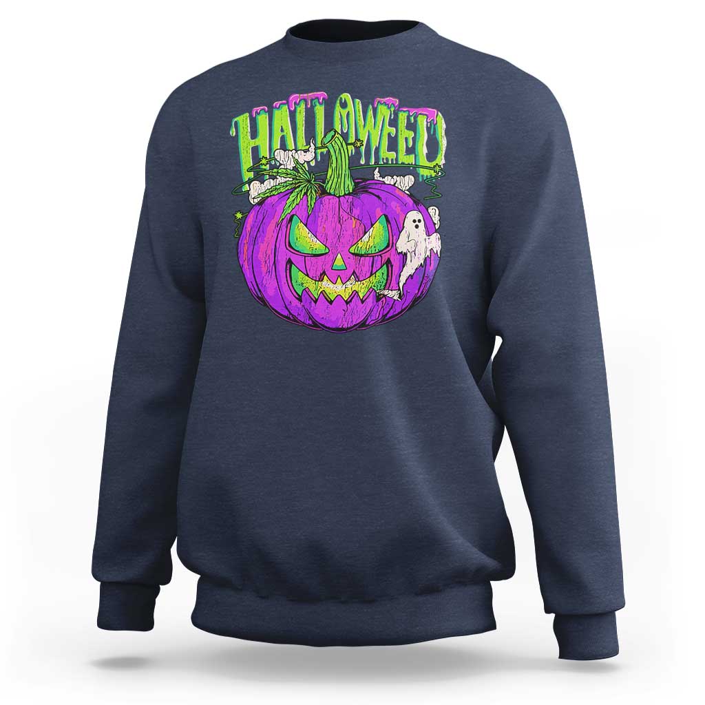 Funny Halloween Sweatshirt Halloweed Pumpkin Weed Cannabis Smoking - Wonder Print Shop