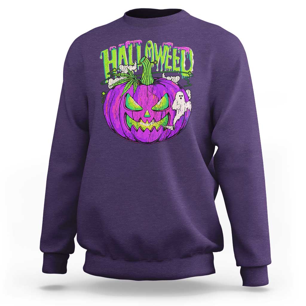Funny Halloween Sweatshirt Halloweed Pumpkin Weed Cannabis Smoking - Wonder Print Shop