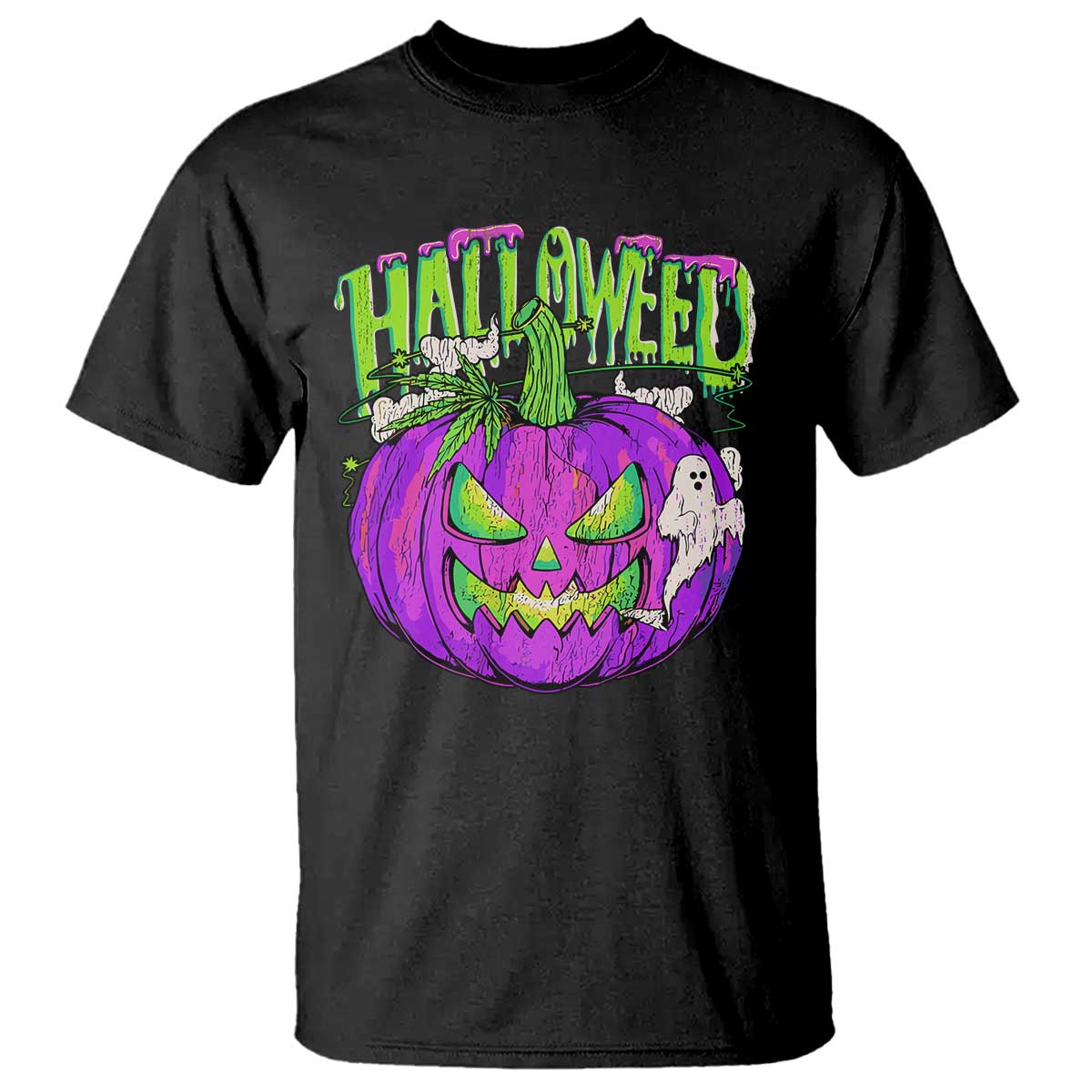 Funny Halloween T Shirt Halloweed Pumpkin Weed Cannabis Smoking - Wonder Print Shop