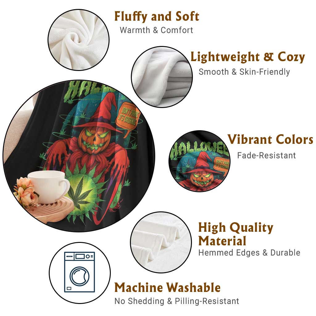 Funny Halloween Throw Blanket Happy Halloweed Pumpkin Witch Weed Cannabis Smoking - Wonder Print Shop