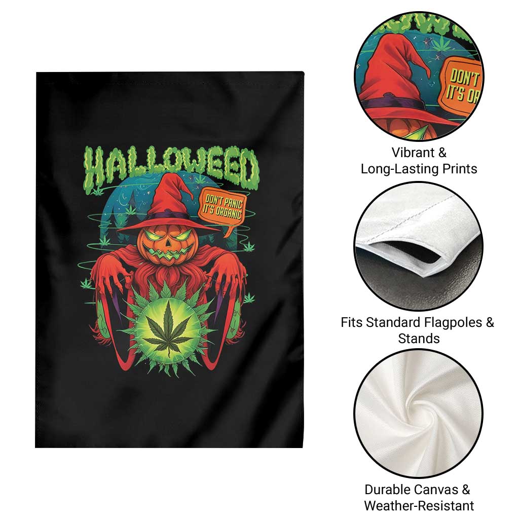 Funny Halloween Garden Flag Happy Halloweed Pumpkin Witch Weed Cannabis Smoking - Wonder Print Shop