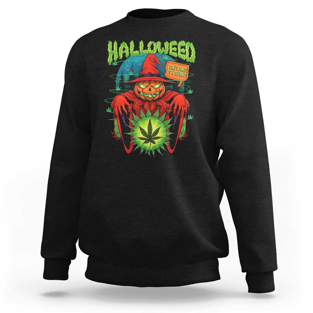 Funny Halloween Sweatshirt Happy Halloweed Pumpkin Witch Weed Cannabis Smoking - Wonder Print Shop