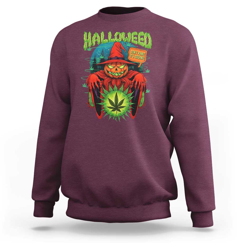Funny Halloween Sweatshirt Happy Halloweed Pumpkin Witch Weed Cannabis Smoking - Wonder Print Shop