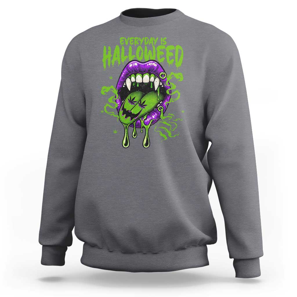 Funny Halloween Sweatshirt Everyday Is Halloweed Vampire Weed Cannabis Smoking - Wonder Print Shop