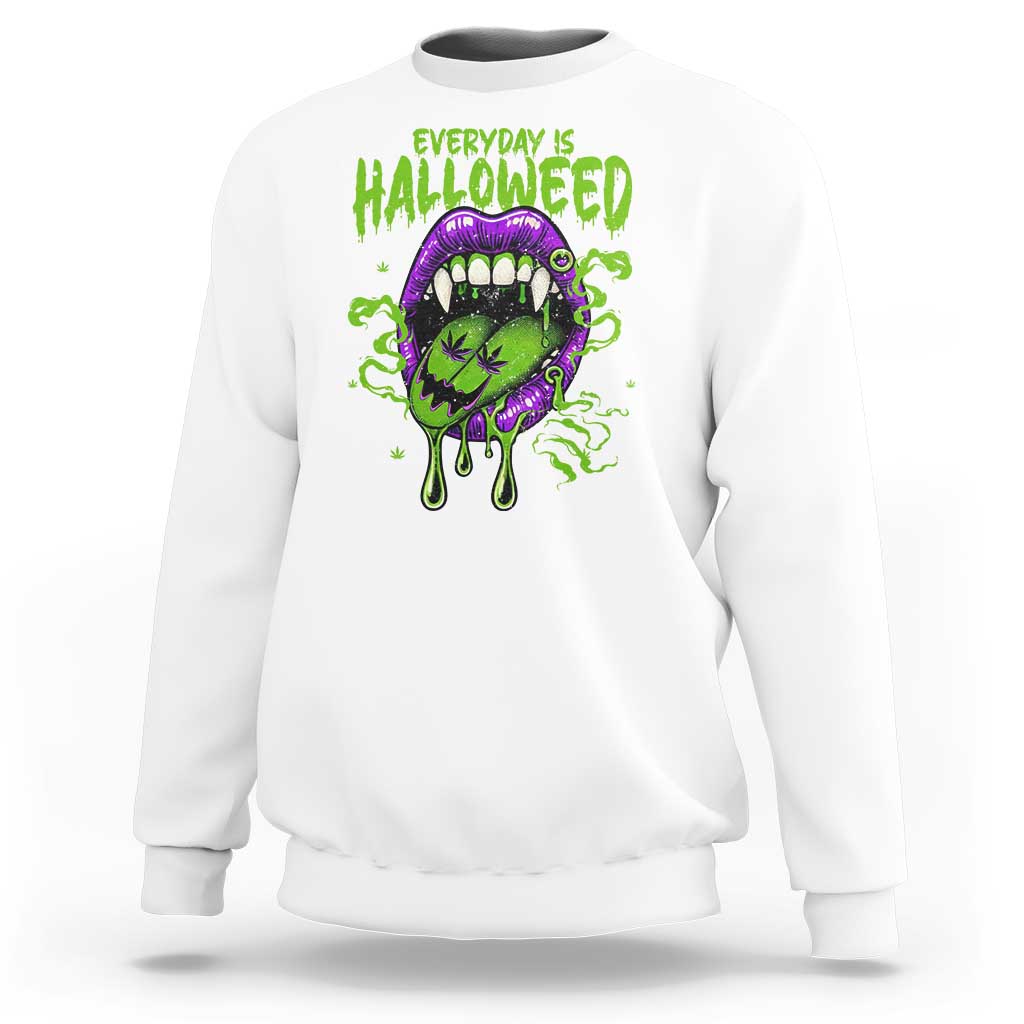 Funny Halloween Sweatshirt Everyday Is Halloweed Vampire Weed Cannabis Smoking - Wonder Print Shop
