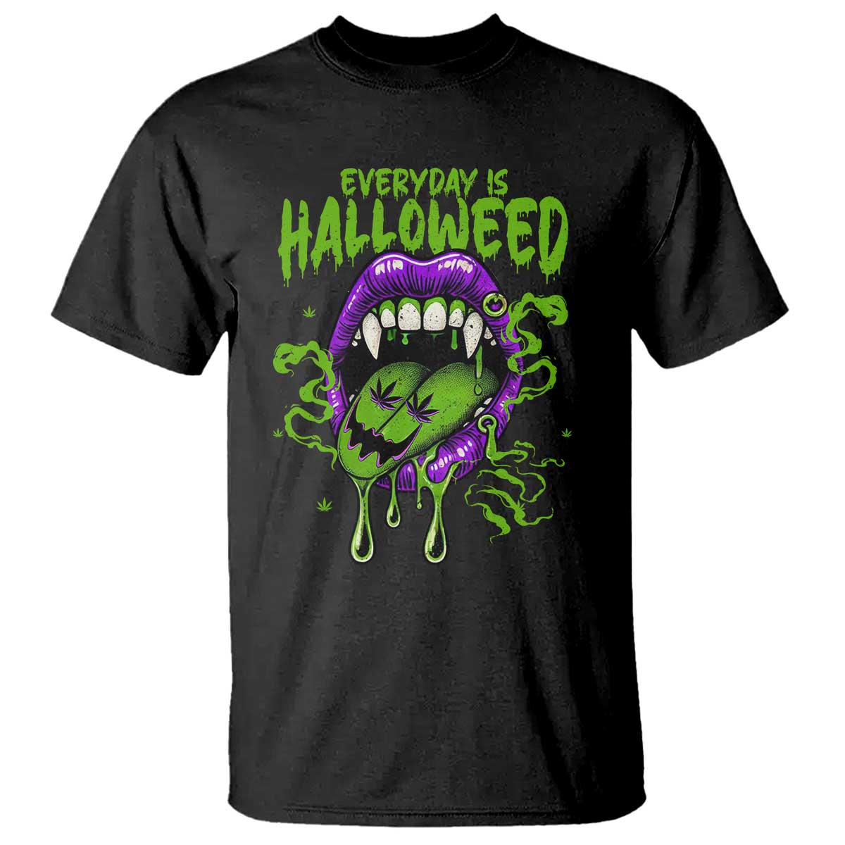 Funny Halloween T Shirt Everyday Is Halloweed Vampire Weed Cannabis Smoking - Wonder Print Shop