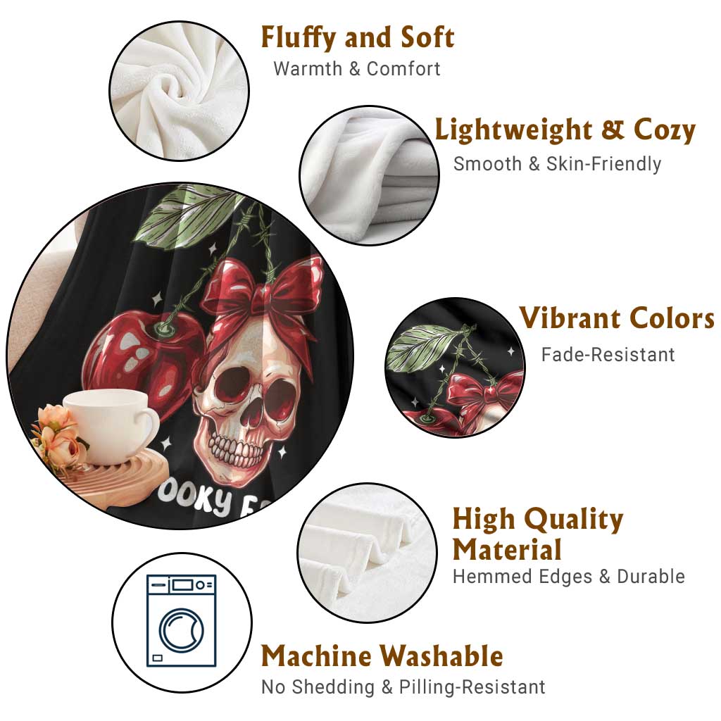 Halloween Coquette Throw Blanket In My Spooky Era Skull Cherry - Wonder Print Shop