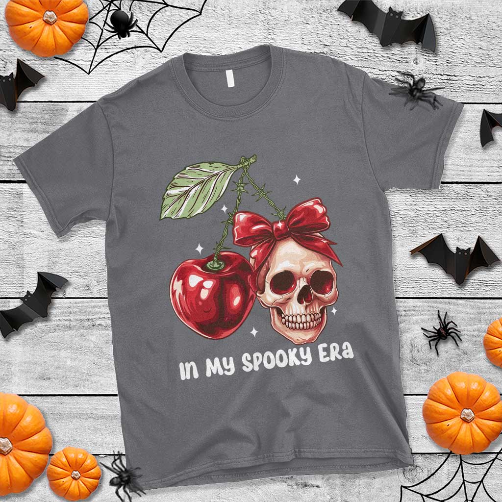 Halloween Coquette T Shirt In My Spooky Era Skull Cherry - Wonder Print Shop