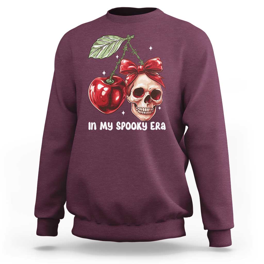 Halloween Coquette Sweatshirt In My Spooky Era Skull Cherry - Wonder Print Shop