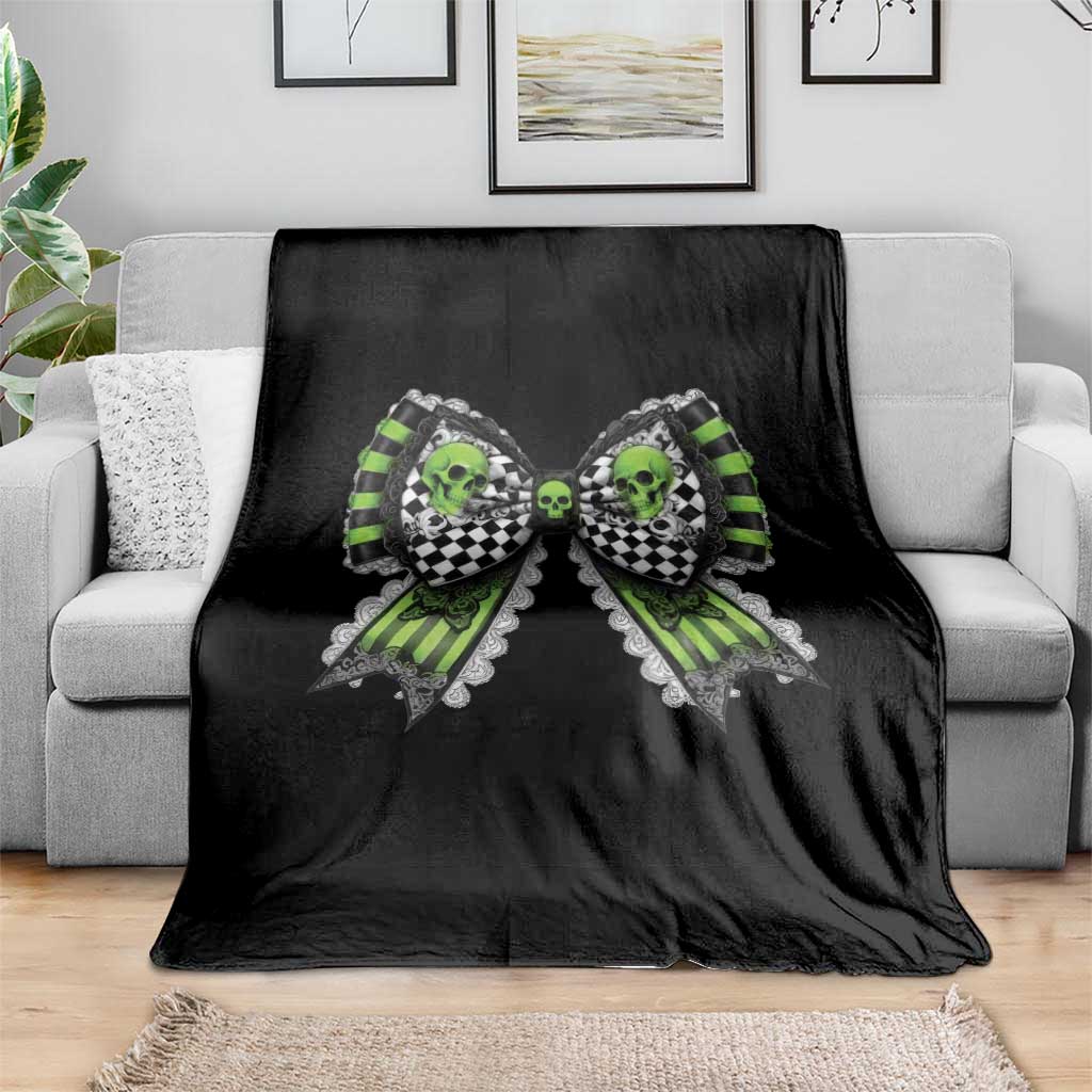 Coquette Halloween Throw Blanket Spooky Bow Skull - Wonder Print Shop