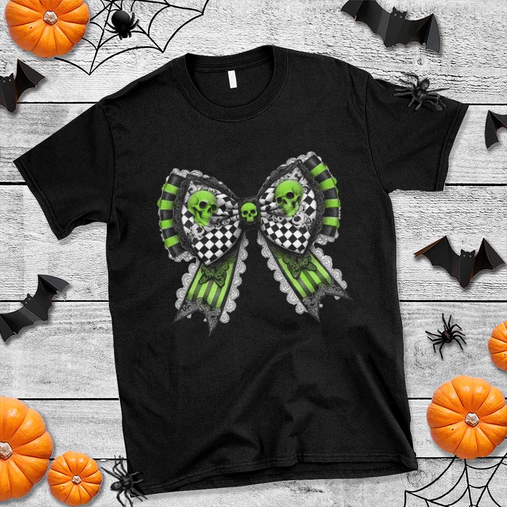 Coquette Halloween T Shirt Spooky Bow Skull - Wonder Print Shop