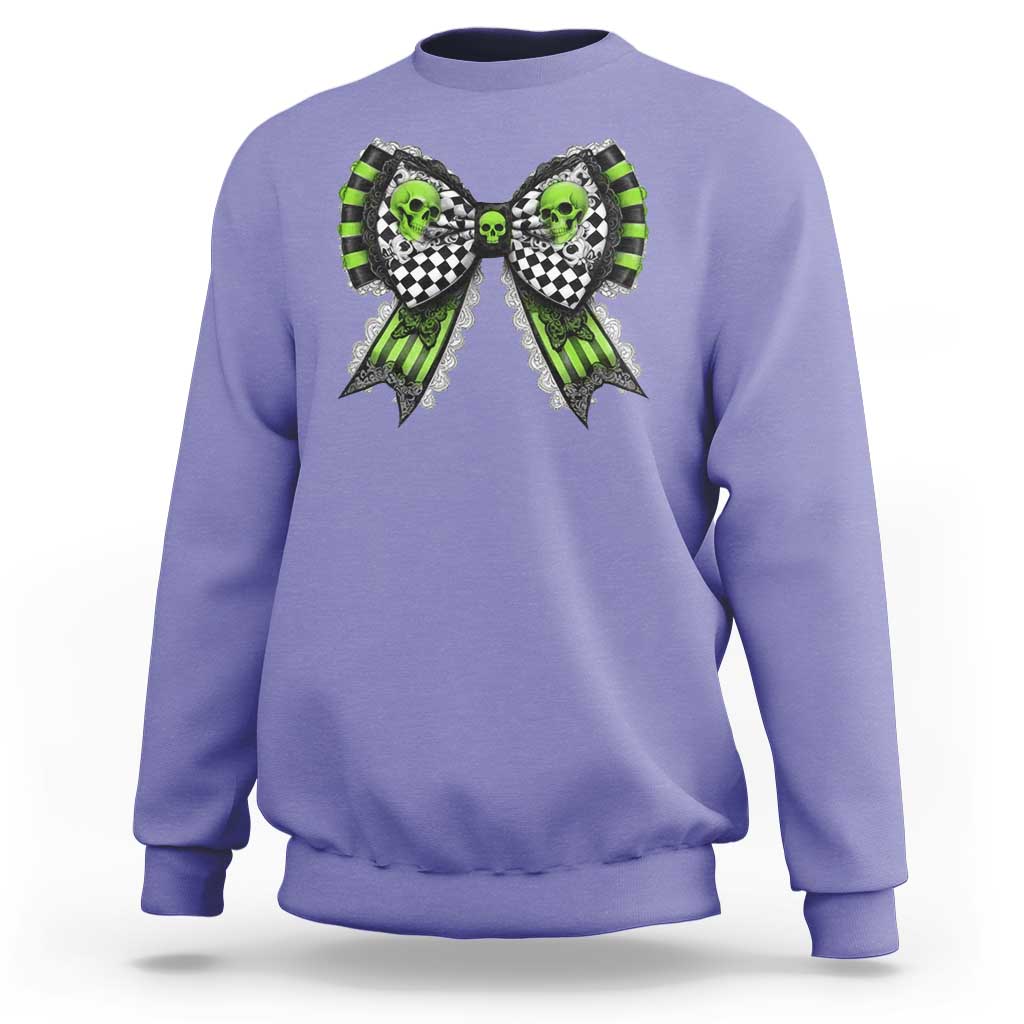 Coquette Halloween Sweatshirt Spooky Bow Skull - Wonder Print Shop