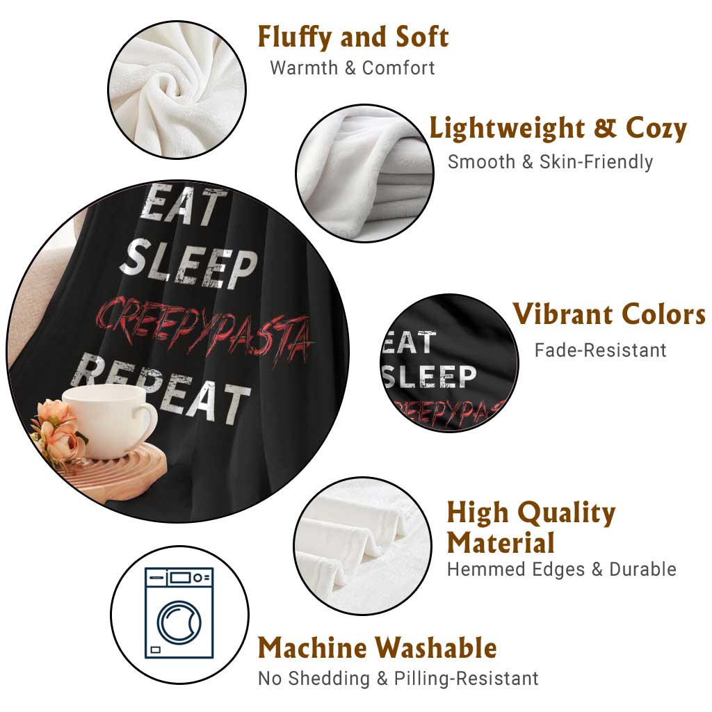 Horror Movie Lover Throw Blanket Eat Sleep Creepypasta Repeat - Wonder Print Shop