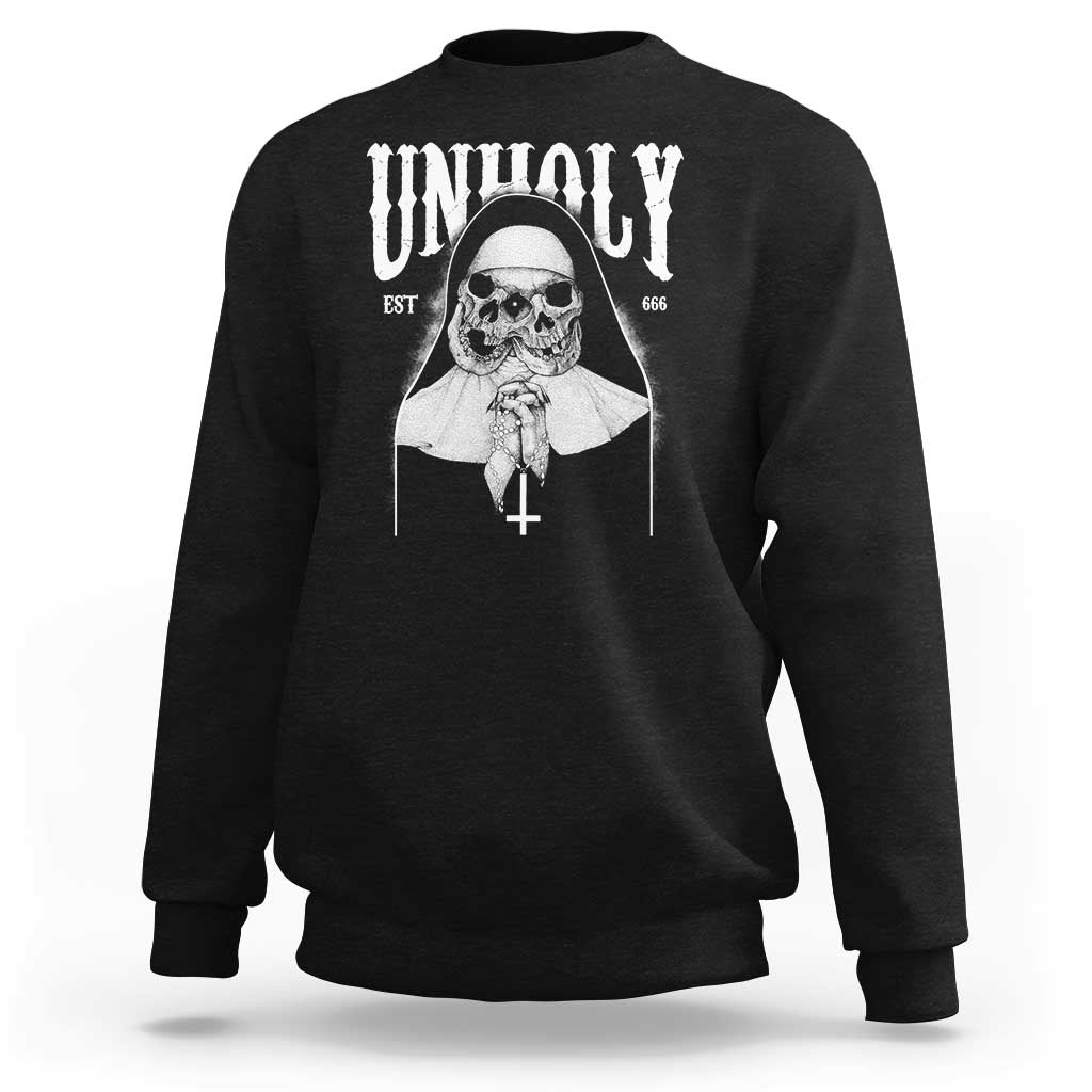 Unholy Nun Sweatshirt Skeleton Dirty Nun Creepy Halloween - Wonder Print Shop