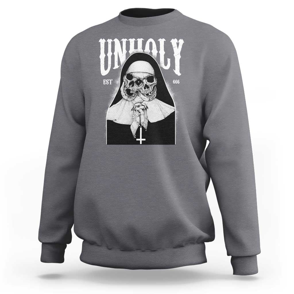 Unholy Nun Sweatshirt Skeleton Dirty Nun Creepy Halloween - Wonder Print Shop