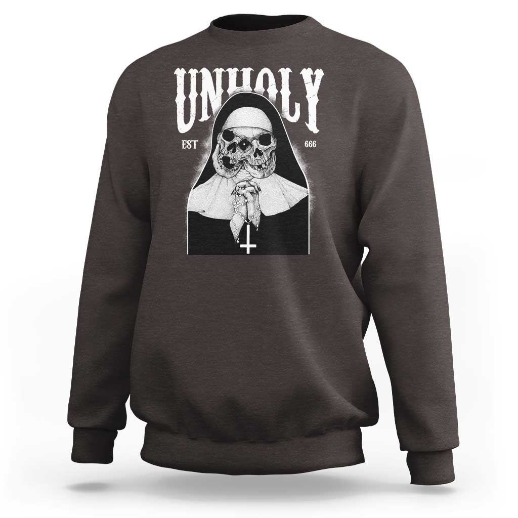 Unholy Nun Sweatshirt Skeleton Dirty Nun Creepy Halloween - Wonder Print Shop
