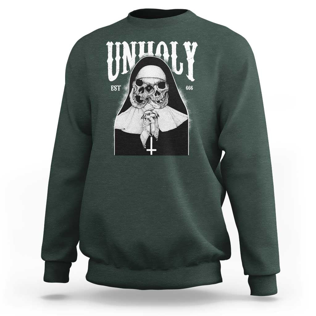 Unholy Nun Sweatshirt Skeleton Dirty Nun Creepy Halloween - Wonder Print Shop