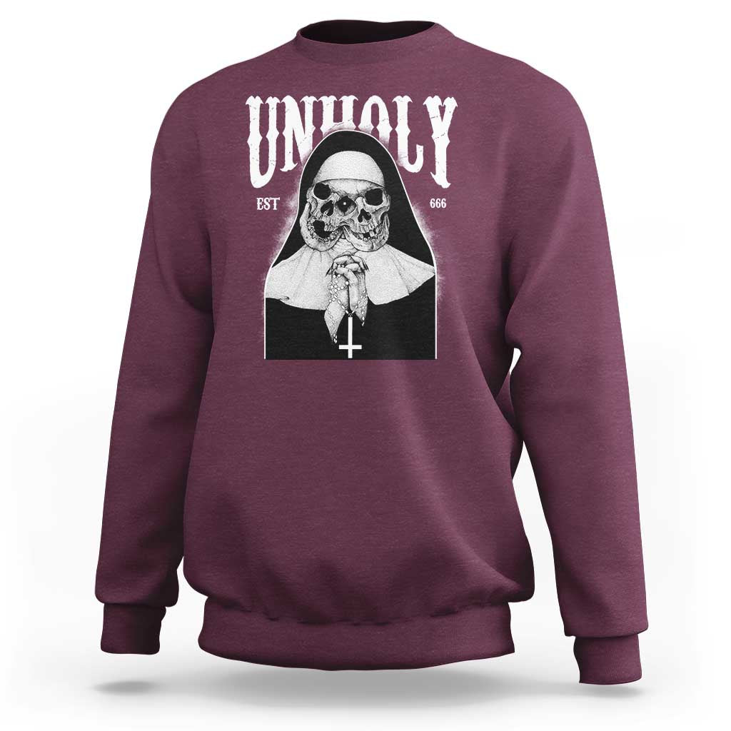 Unholy Nun Sweatshirt Skeleton Dirty Nun Creepy Halloween - Wonder Print Shop