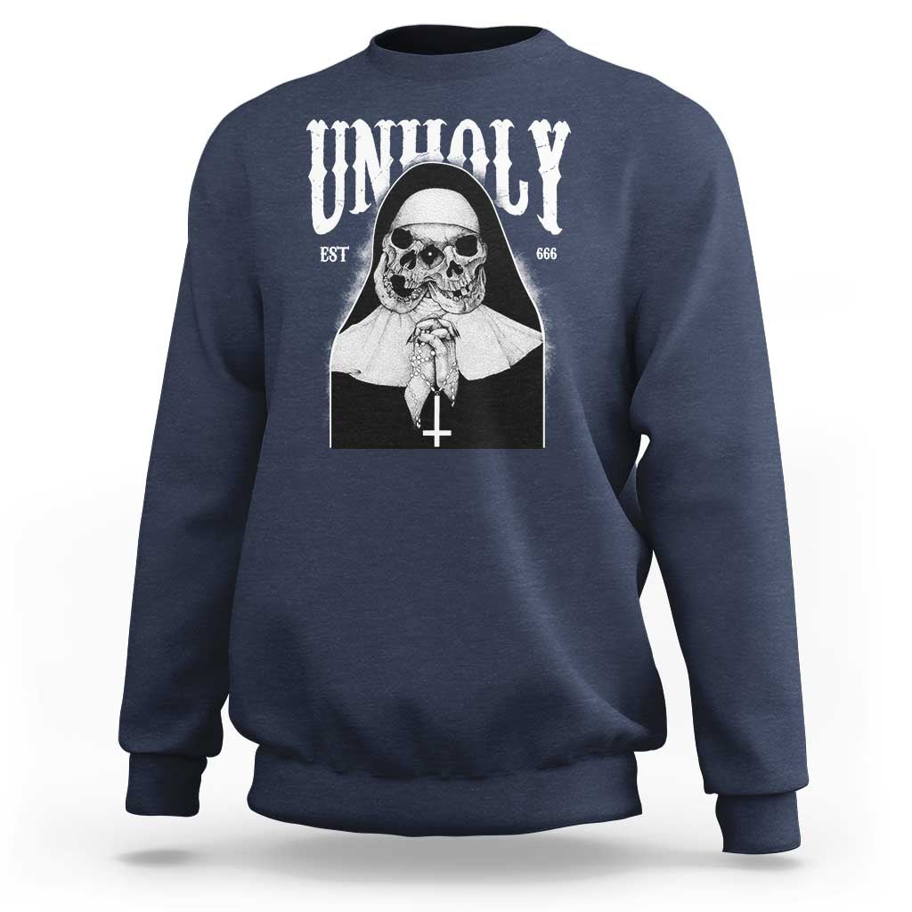 Unholy Nun Sweatshirt Skeleton Dirty Nun Creepy Halloween - Wonder Print Shop