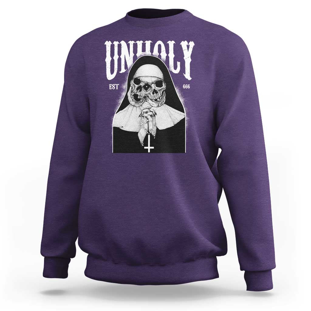 Unholy Nun Sweatshirt Skeleton Dirty Nun Creepy Halloween - Wonder Print Shop
